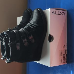 Aldo Black Wedge Ankle Boots with Strap Detail